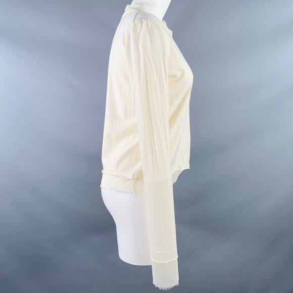 PEACHOO+KREJBERG Size S Cream Cotton Silk Contrast Trim Casual Top - Picture 3 of 6
